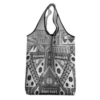 Black Bula Fiji Grocery Bag Unique Masi Tapa Pattern