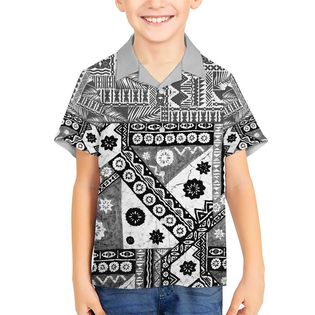 Black Bula Fiji Kid Hawaiian Shirt Unique Masi Tapa Pattern