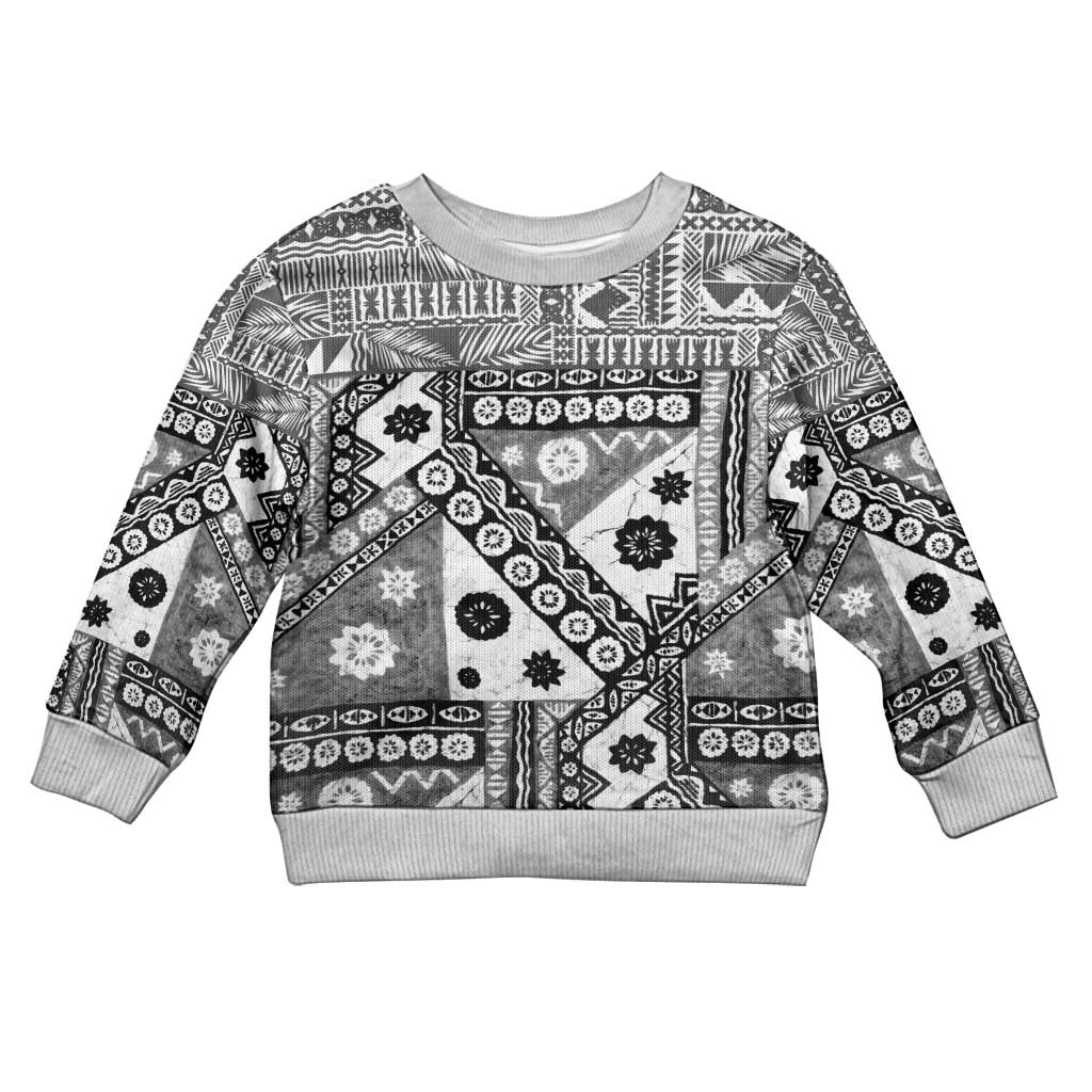 Black Bula Fiji Kid Ugly Christmas Sweater Unique Masi Tapa Pattern