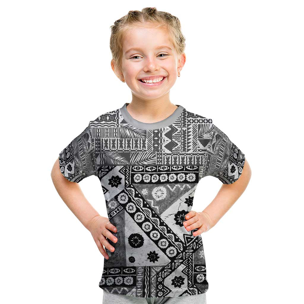 Black Bula Fiji Kid T Shirt Unique Masi Tapa Pattern