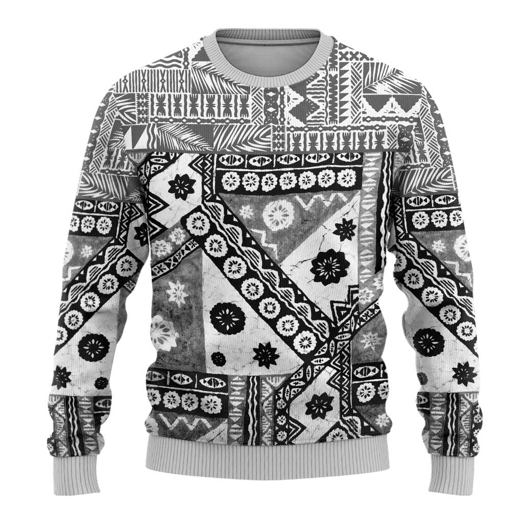 Black Bula Fiji Ugly Christmas Sweater Unique Masi Tapa Pattern