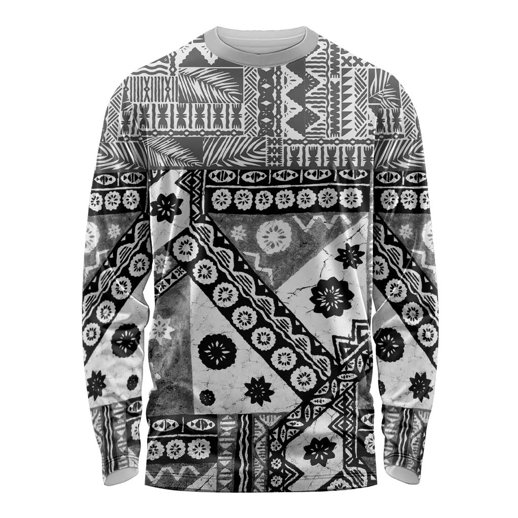 Black Bula Fiji Long Sleeve Shirt Unique Masi Tapa Pattern