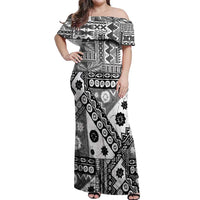 Black Bula Fiji Off Shoulder Maxi Dress Unique Masi Tapa Pattern