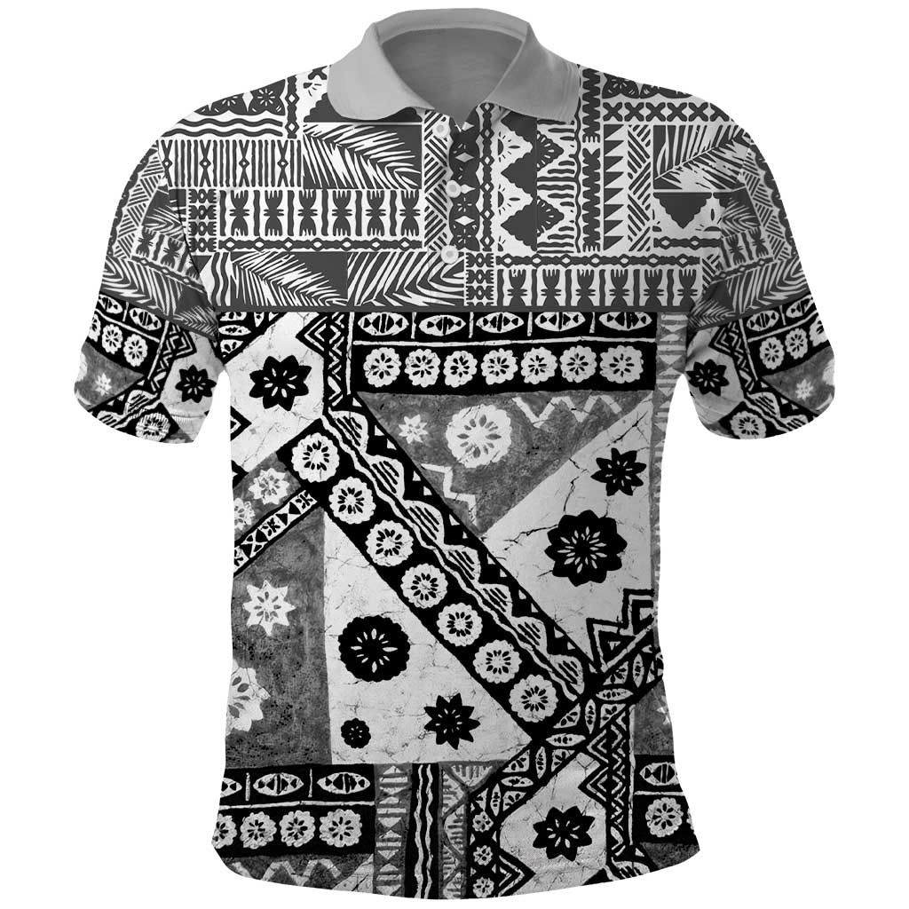 Black Bula Fiji Polo Shirt Unique Masi Tapa Pattern