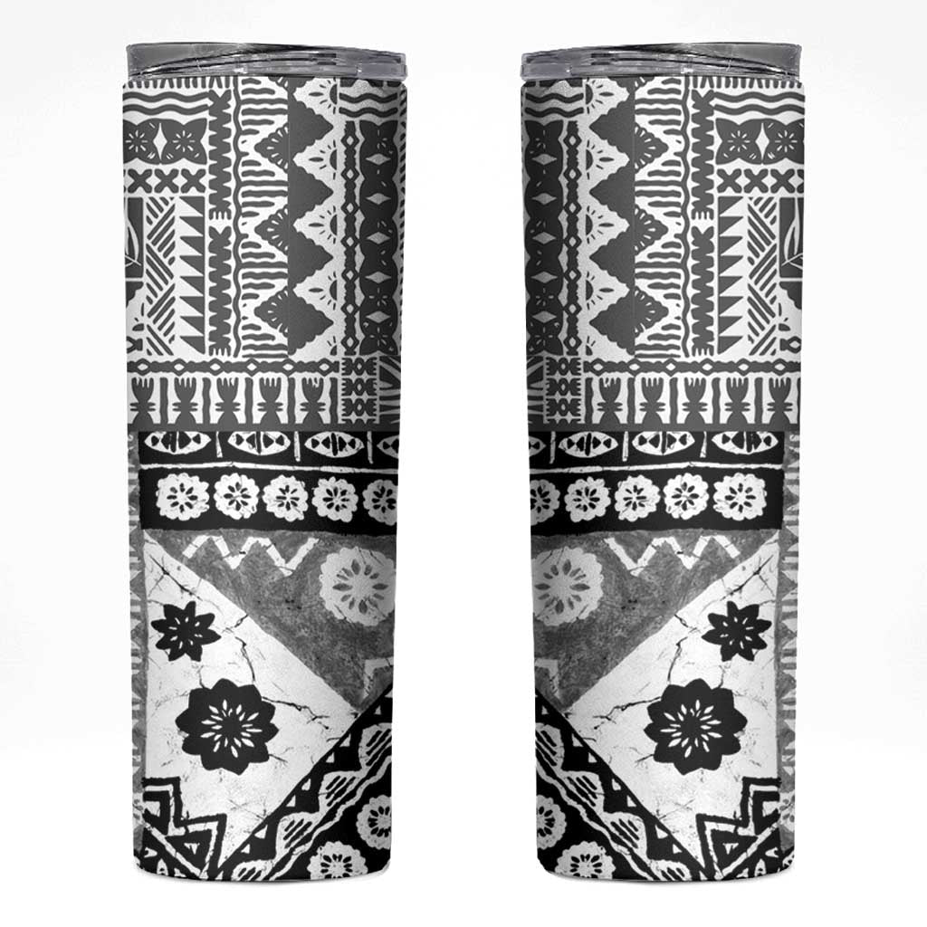 Black Bula Fiji Skinny Tumbler Unique Masi Tapa Pattern