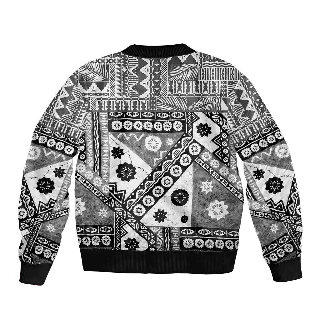 Black Bula Fiji Sleeve Zip Bomber Jacket Unique Masi Tapa Pattern