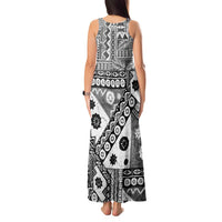 Black Bula Fiji Tank Maxi Dress Unique Masi Tapa Pattern