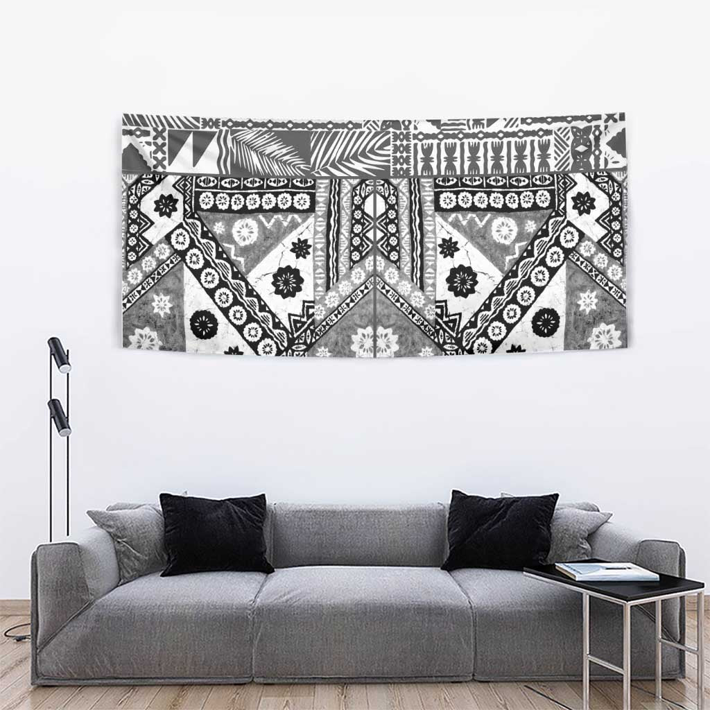 Black Bula Fiji Tapestry Unique Masi Tapa Pattern