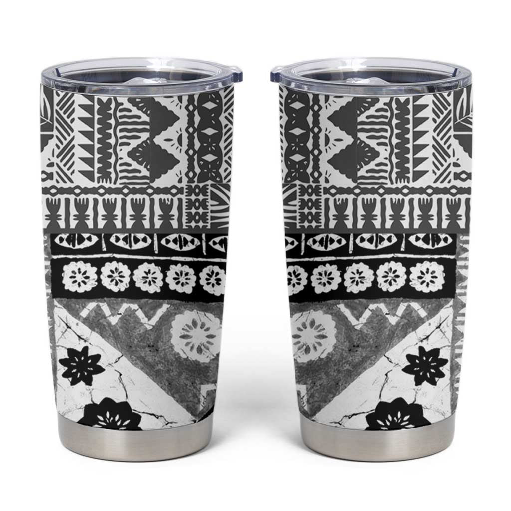 Black Bula Fiji Tumbler Cup Unique Masi Tapa Pattern