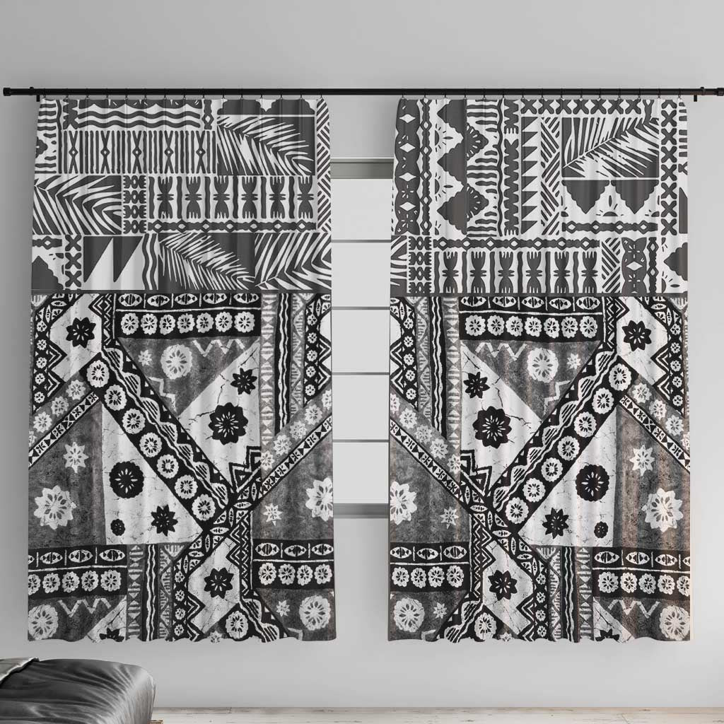 Black Bula Fiji Window Curtain Unique Masi Tapa Pattern