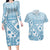 Blue Bula Fiji Couples Matching Long Sleeve Bodycon Dress and Hawaiian Shirt Unique Masi Tapa Pattern