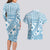 Blue Bula Fiji Couples Matching Long Sleeve Bodycon Dress and Hawaiian Shirt Unique Masi Tapa Pattern