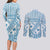 Blue Bula Fiji Couples Matching Long Sleeve Bodycon Dress and Long Sleeve Button Shirt Unique Masi Tapa Pattern