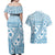 Blue Bula Fiji Couples Matching Off Shoulder Maxi Dress and Hawaiian Shirt Unique Masi Tapa Pattern