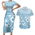 Blue Bula Fiji Couples Matching Short Sleeve Bodycon Dress and Hawaiian Shirt Unique Masi Tapa Pattern