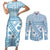 Blue Bula Fiji Couples Matching Short Sleeve Bodycon Dress and Long Sleeve Button Shirt Unique Masi Tapa Pattern