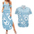 Blue Bula Fiji Couples Matching Summer Maxi Dress and Hawaiian Shirt Unique Masi Tapa Pattern