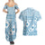 Blue Bula Fiji Couples Matching Summer Maxi Dress and Hawaiian Shirt Unique Masi Tapa Pattern