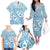 Blue Bula Fiji Family Matching Off The Shoulder Long Sleeve Dress and Hawaiian Shirt Unique Masi Tapa Pattern