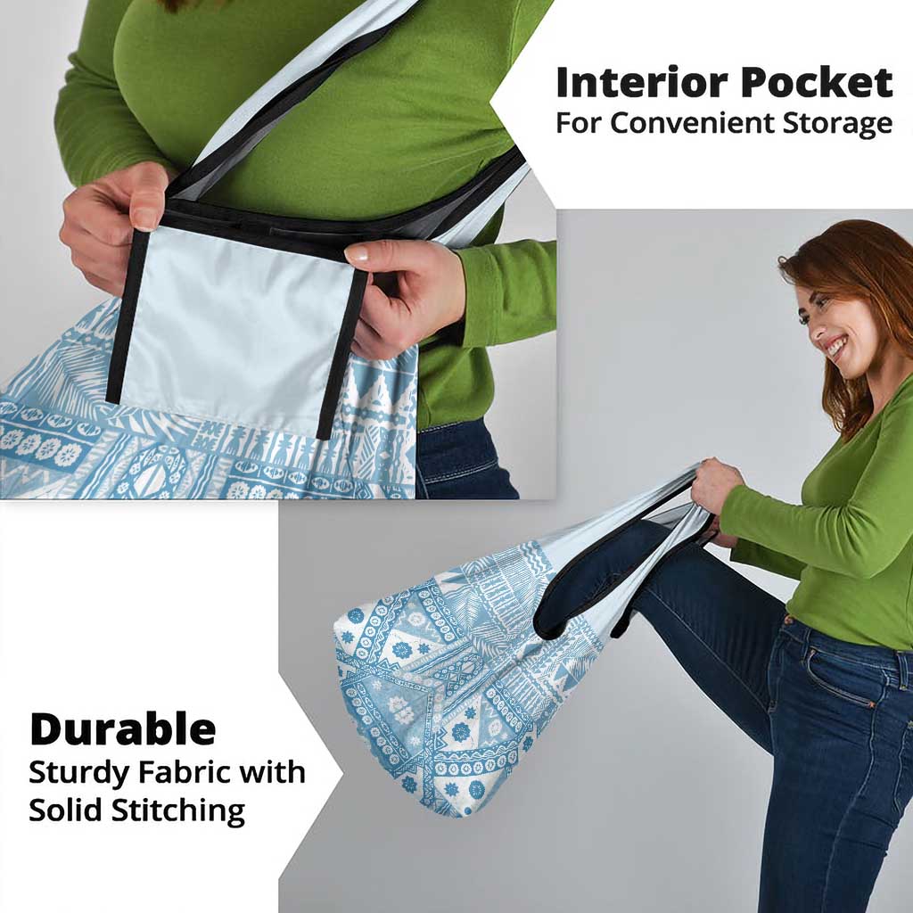 Blue Bula Fiji Grocery Bag Unique Masi Tapa Pattern