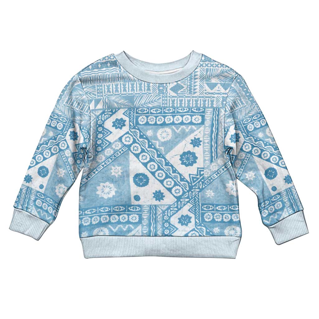 Blue Bula Fiji Kid Ugly Christmas Sweater Unique Masi Tapa Pattern