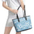 Blue Bula Fiji Leather Tote Bag Unique Masi Tapa Pattern