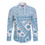 Blue Bula Fiji Long Sleeve Button Shirt Unique Masi Tapa Pattern