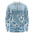 Blue Bula Fiji Long Sleeve Shirt Unique Masi Tapa Pattern