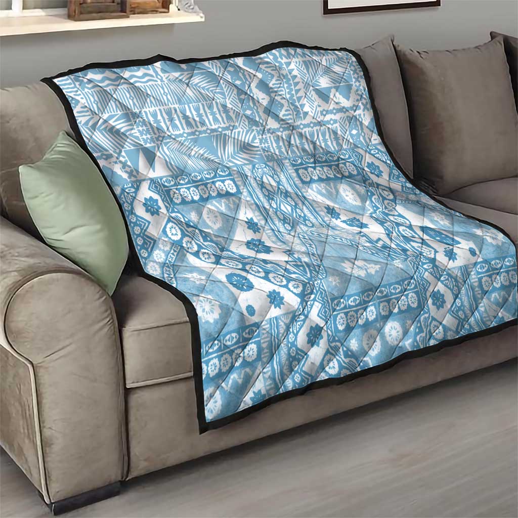 Blue Bula Fiji Quilt Unique Masi Tapa Pattern