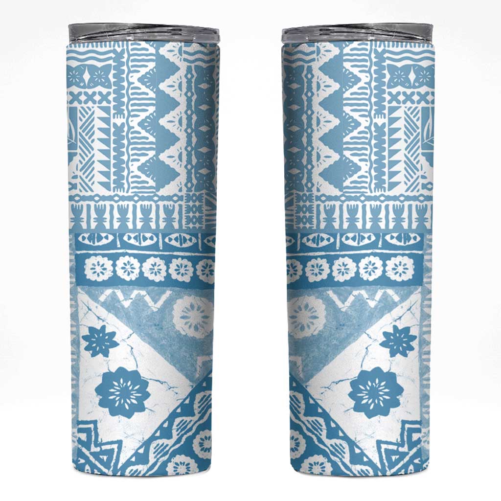 Blue Bula Fiji Skinny Tumbler Unique Masi Tapa Pattern