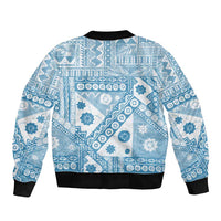 Blue Bula Fiji Sleeve Zip Bomber Jacket Unique Masi Tapa Pattern