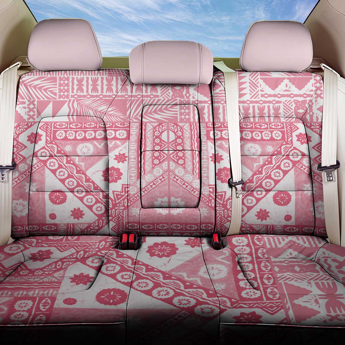 Pink Bula Fiji Back Car Seat Cover Unique Masi Tapa Pattern