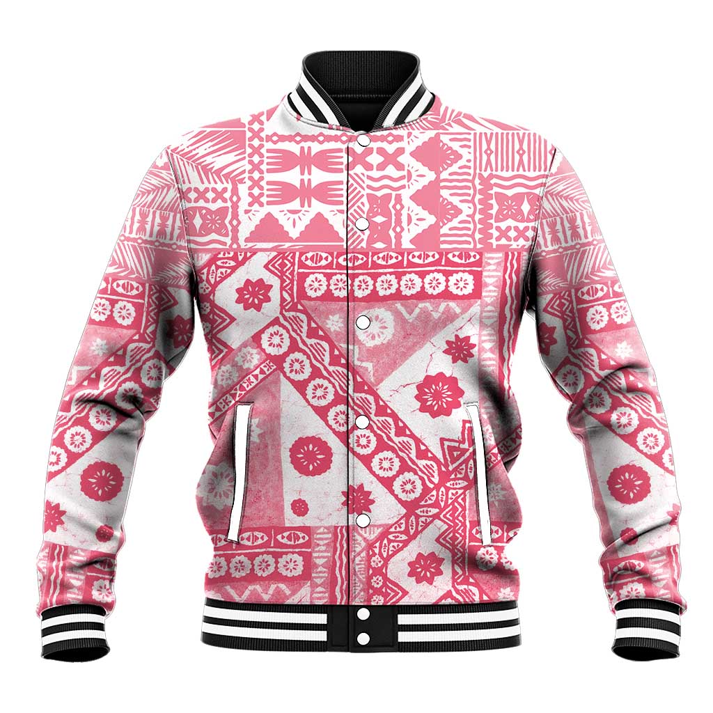 Pink Bula Fiji Baseball Jacket Unique Masi Tapa Pattern