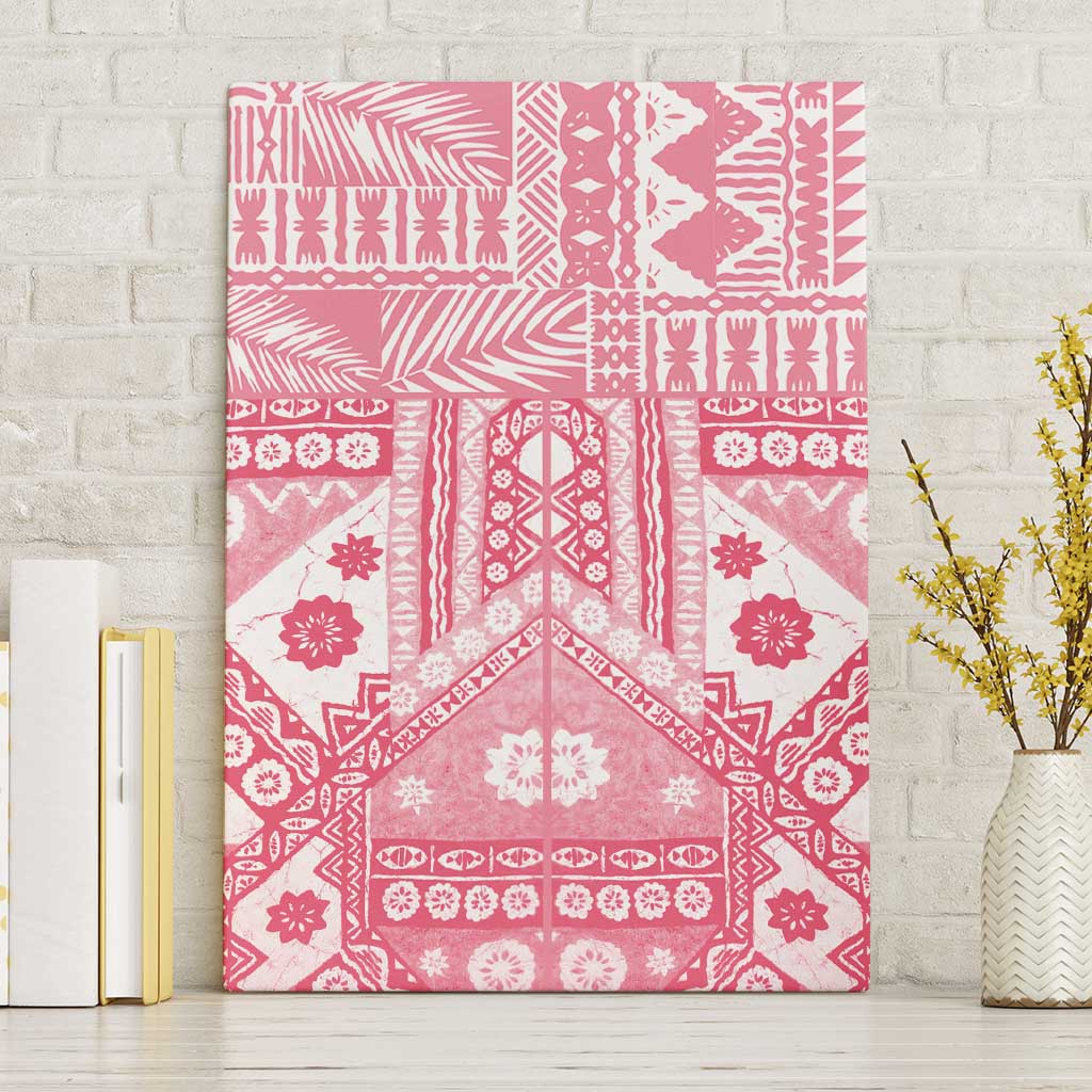 Pink Bula Fiji Canvas Wall Art Unique Masi Tapa Pattern