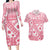 Pink Bula Fiji Couples Matching Long Sleeve Bodycon Dress and Hawaiian Shirt Unique Masi Tapa Pattern