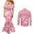 Pink Bula Fiji Couples Matching Mermaid Dress and Long Sleeve Button Shirt Unique Masi Tapa Pattern