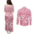 Pink Bula Fiji Couples Matching Puletasi and Long Sleeve Button Shirt Unique Masi Tapa Pattern