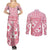 Pink Bula Fiji Couples Matching Summer Maxi Dress and Long Sleeve Button Shirt Unique Masi Tapa Pattern