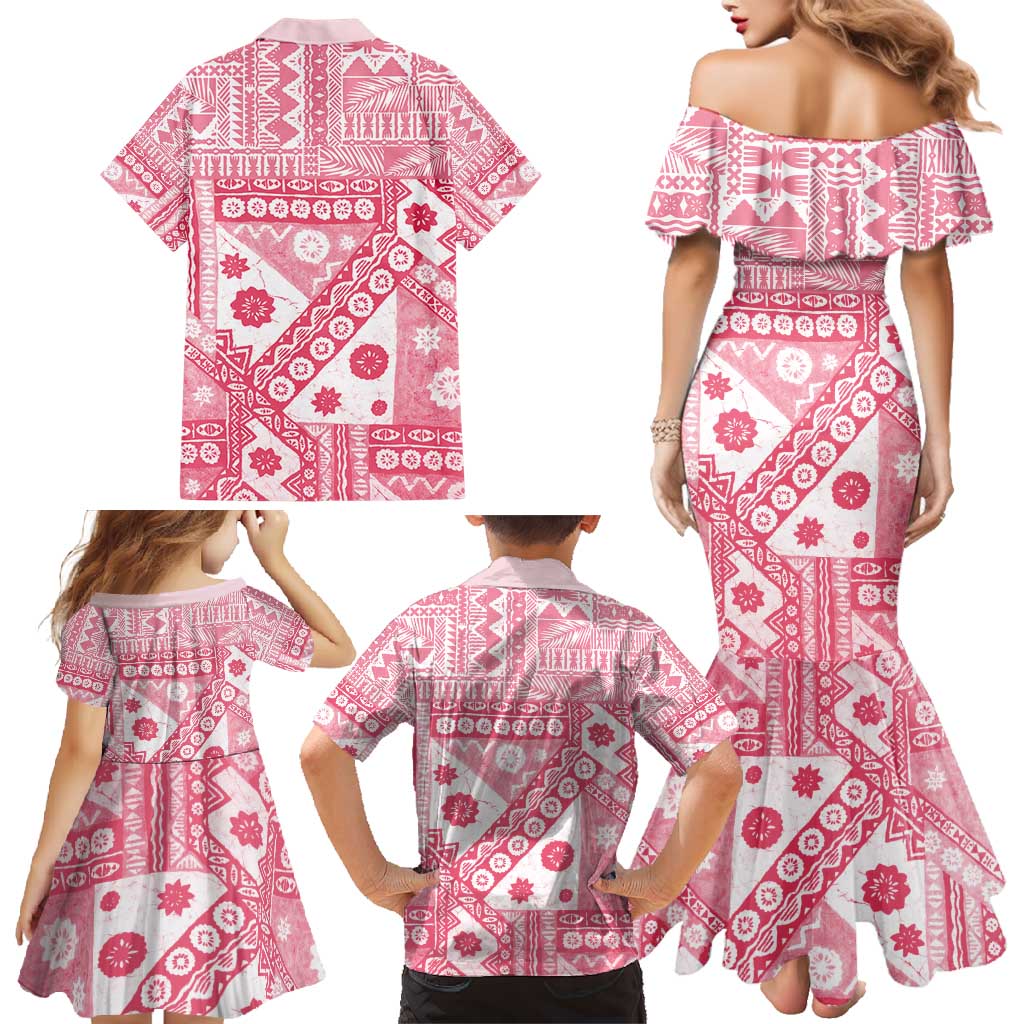 Pink Bula Fiji Family Matching Mermaid Dress and Hawaiian Shirt Unique Masi Tapa Pattern