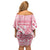 Pink Bula Fiji Family Matching Off Shoulder Short Dress and Hawaiian Shirt Unique Masi Tapa Pattern