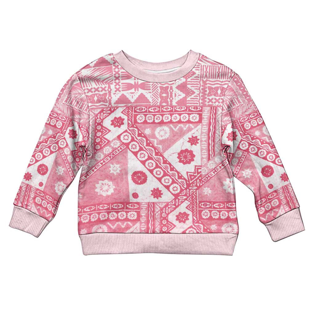 Pink Bula Fiji Kid Ugly Christmas Sweater Unique Masi Tapa Pattern