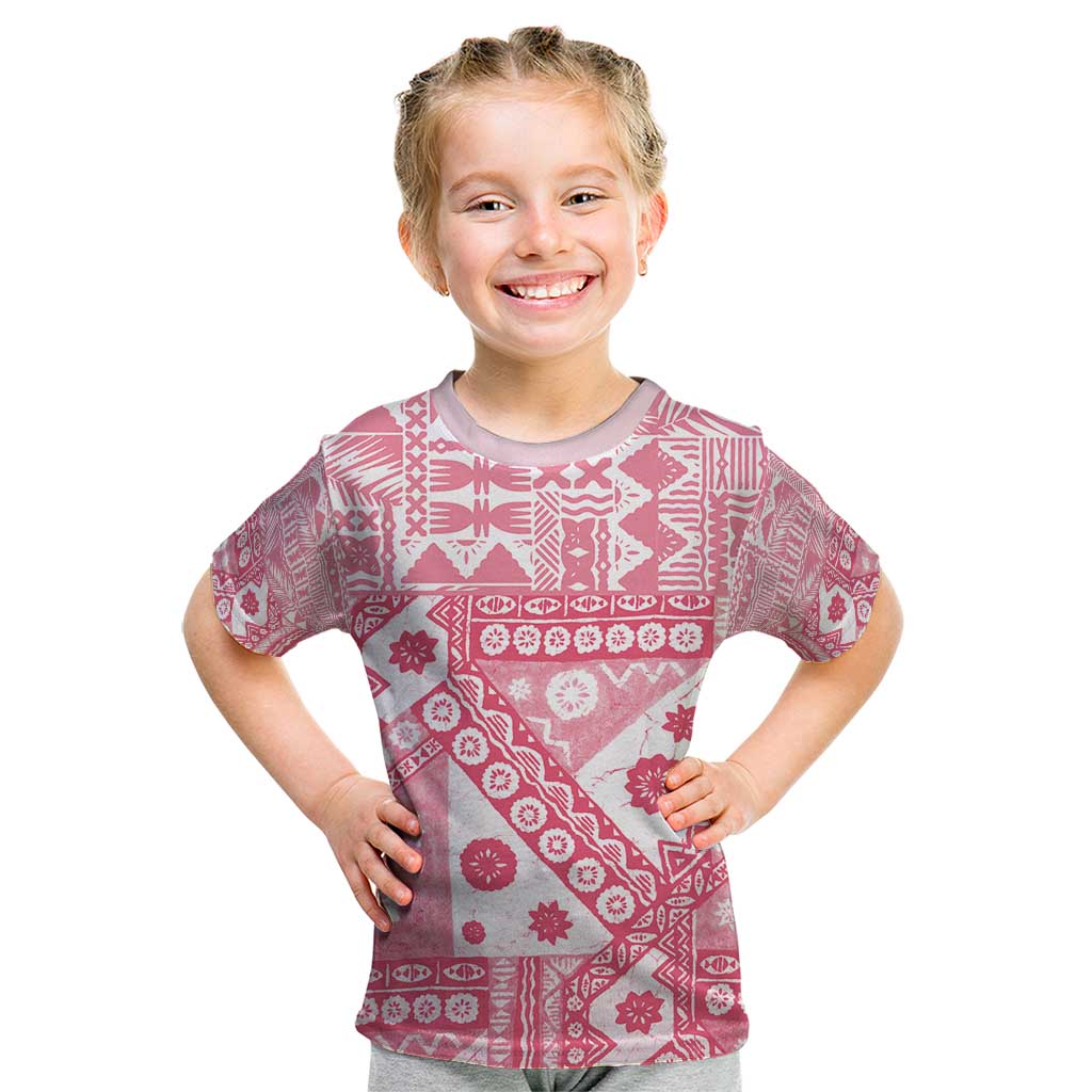 Pink Bula Fiji Kid T Shirt Unique Masi Tapa Pattern