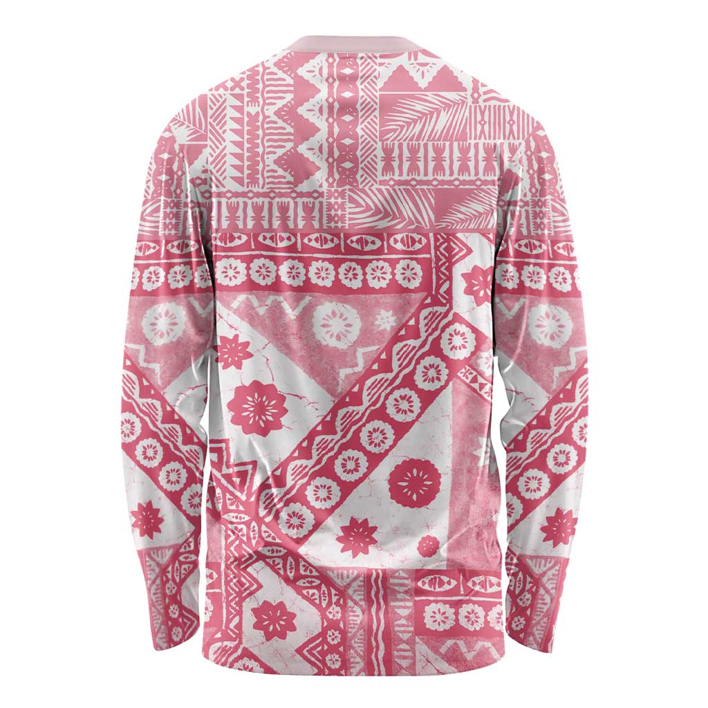 Pink Bula Fiji Long Sleeve Shirt Unique Masi Tapa Pattern