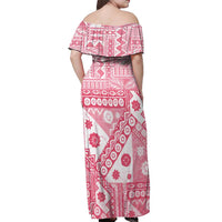 Pink Bula Fiji Off Shoulder Maxi Dress Unique Masi Tapa Pattern
