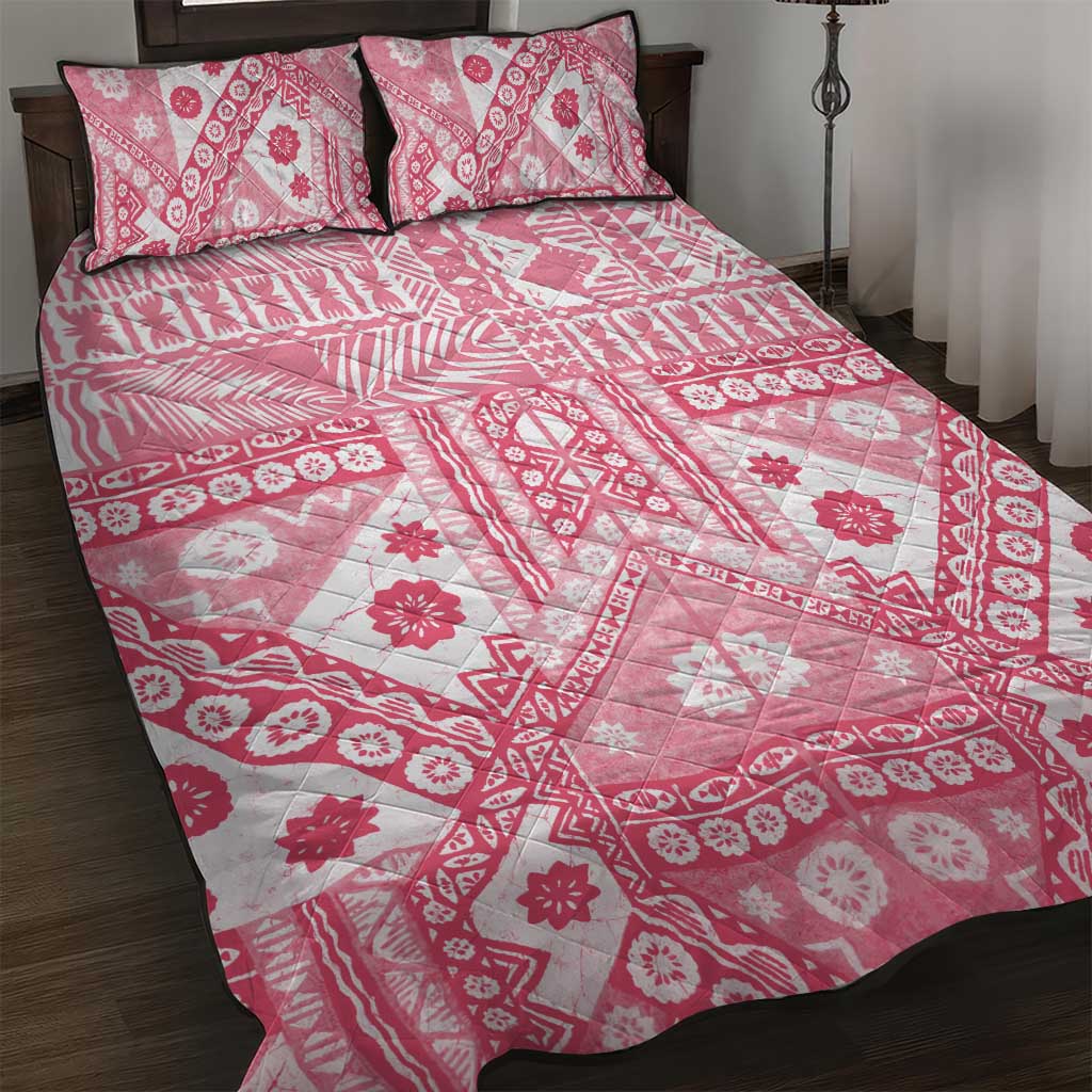 Pink Bula Fiji Quilt Bed Set Unique Masi Tapa Pattern