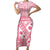 Pink Bula Fiji Short Sleeve Bodycon Dress Unique Masi Tapa Pattern