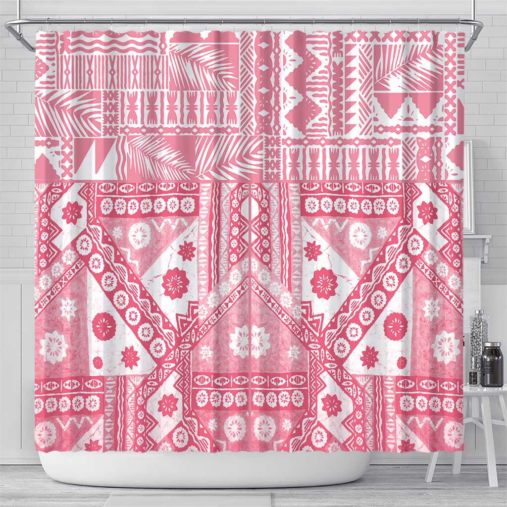 Pink Bula Fiji Shower Curtain Unique Masi Tapa Pattern