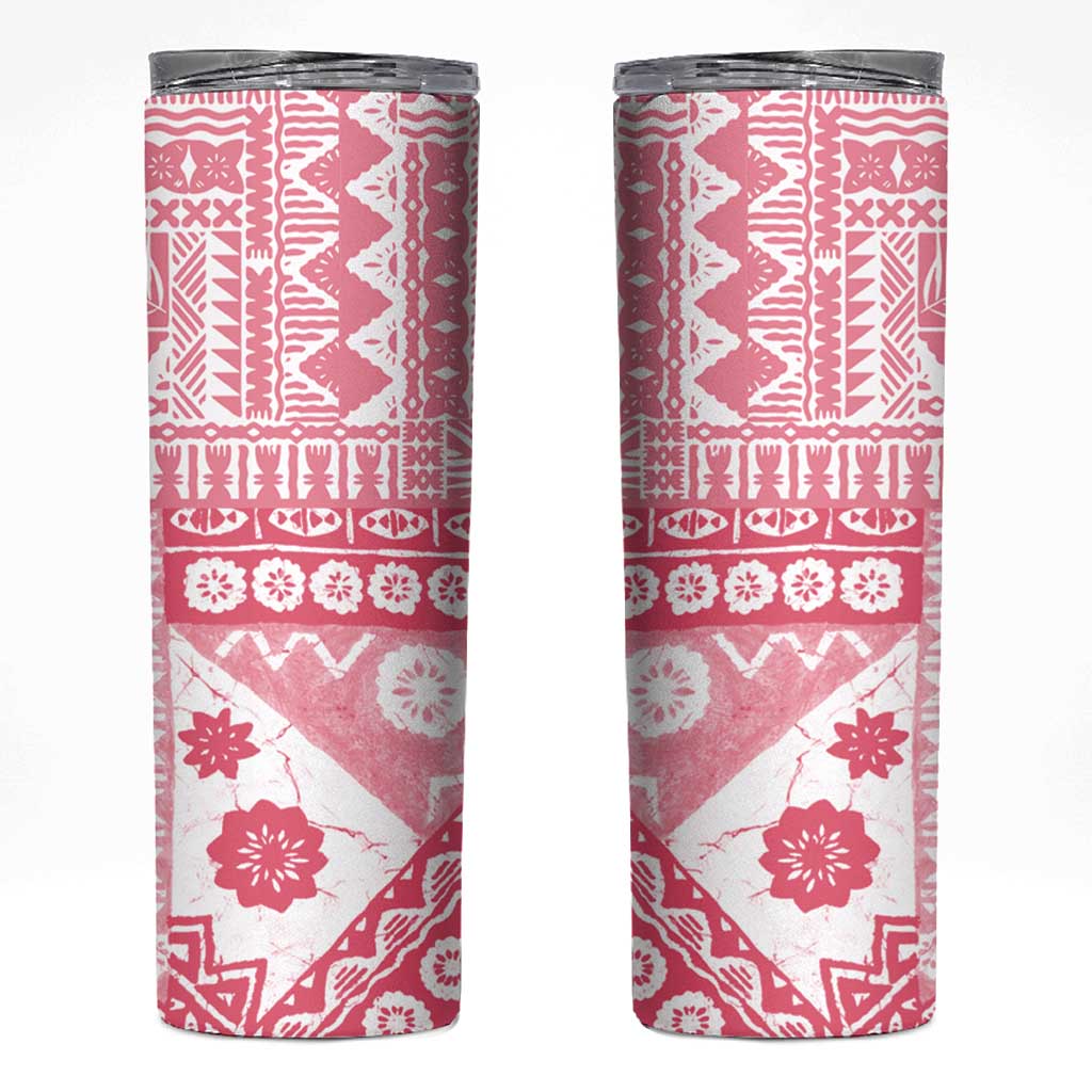 Pink Bula Fiji Skinny Tumbler Unique Masi Tapa Pattern