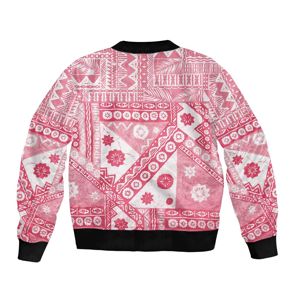 Pink Bula Fiji Sleeve Zip Bomber Jacket Unique Masi Tapa Pattern