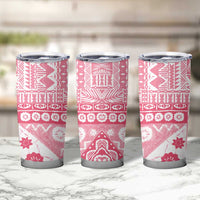 Pink Bula Fiji Tumbler Cup Unique Masi Tapa Pattern
